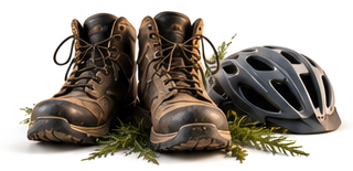 Wanderschuhe und Fahrradhelm